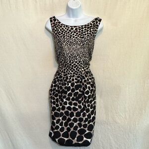 A-146 Love Cream White & Black Animal Print Sleeveless MIDI Dress Size 13